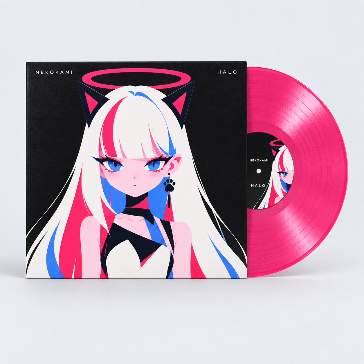 MUA HALO record sleeve with a translucent pink vinyl disc.